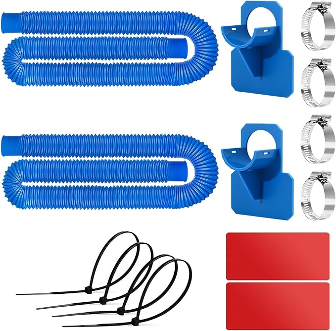 Replacement Pool Hoses for Above Ground Pools 1 1/4, 59"" Long Filter Pump Hose, 2 Packs Pool Pump Hose with 2 Hose Holders and 4 Metal Clamps (Blue)