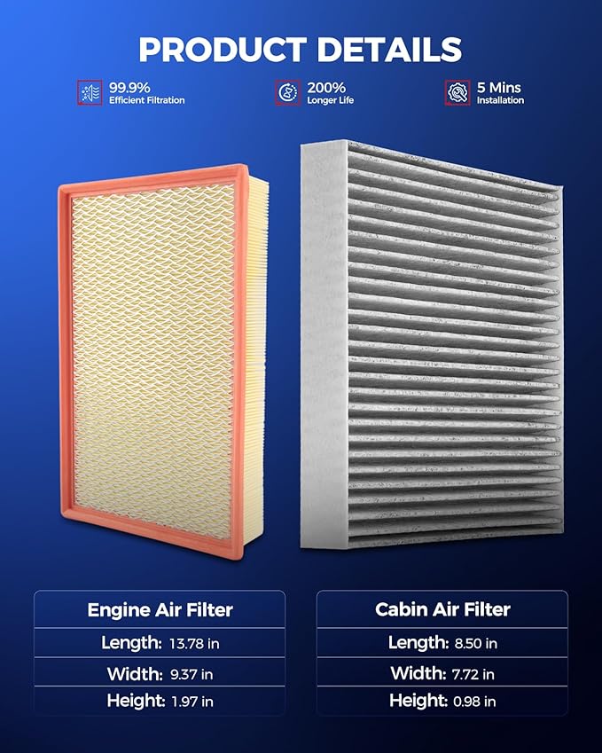 KAX Engine & Cabin Air Filter Kit, Replacement for Ram 1500, Ram 1500 Classic, Ram 2500, Ram 3500, Replace# CA9401 CF11671