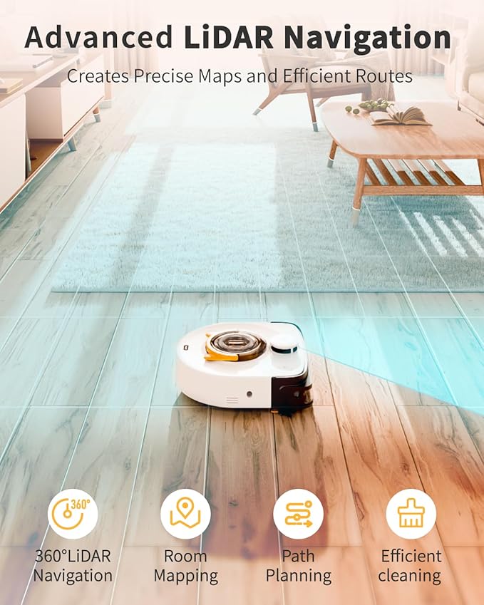 UBPET Robot Vacuum for Pet Hair, 22,000Pa Ultra-Strong Suction Automatic Robot Vacuum Cleaner, Tangle-Free Cleaning, Smart Mapping with LiDAR Navigation, App Controlled Vacuum Robot