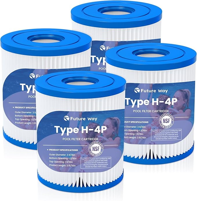 Future Way 4 Pack Type H Pool Filter Cartridge Replacement for Intex 330 GPH Filter Pump for Above Ground Pools, Replace Type H, 29007E