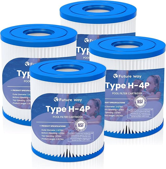 Future Way 4 Pack Type H Pool Filter Cartridge Replacement for Intex 330 GPH Filter Pump for Above Ground Pools, Replace Type H, 29007E