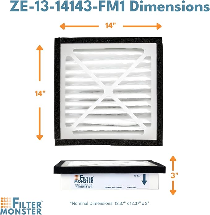 Filter-Monster - Replacement MERV 13 Bundle - Compatible with Zephyr VGF Series 14x14x3 Whole Home Return Air Grille Filter, 2 Pack Replacement Bundle