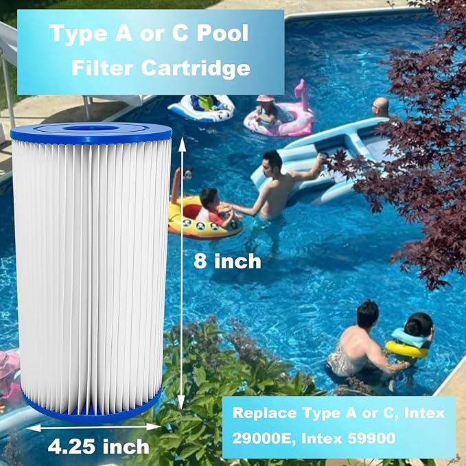 Type A or C Pool Filter Cartridges for in-tex 59900E / 29000E Type A or Type C Best-Way Type 3 (Type III) Replacement Pool Filter Pumps (4 Pack)