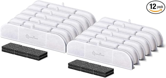 DownyPaws 12 Packs Replacement Filters for Battery Operated Cat Water Fountain DPWFP6 Fursink, 6 Months Set of Replacement Filters