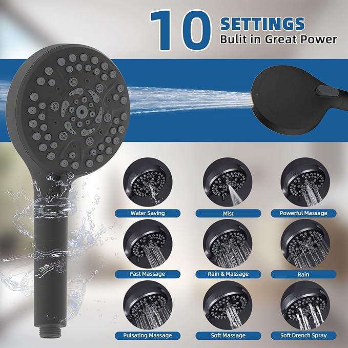 12" All Metal Shower Head, High Pressure 10-Spray Handheld Showerhead Rainfall Shower Head Combo with 11" Adjustable Shower Extension Arm, 71" Hose, Shower Head Holder, Oil Rubbed Bronze
