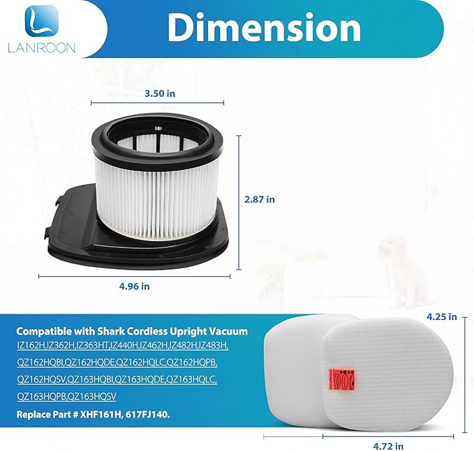 IZ362H Filters for Shark IZ382H IZ377H IZ387H IZ376H IZ162H IZ362H IZ361H UZ365H WZ440H IZ440H IZ462H IZ464H IZ482H IZ483H Stick Vacuums, Part XHF161H & 617FJ140