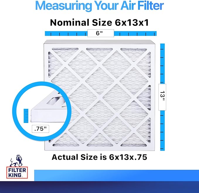 Filter King 6x13x1 Air Filter (MERV 8) (4-Pack) Dust & Allergy Control AC Furnace Filters, MADE IN USA, HVAC, Pleated, Electrostatic (Actual Size: 6 x 13 x .75)