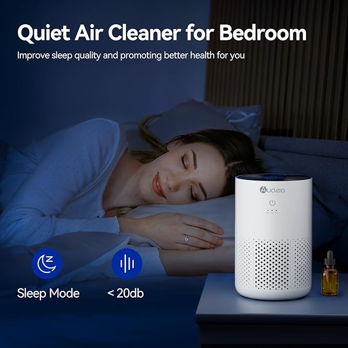 Aucleia Air Purifiers for Bedroom Home with H13 True HEPA Filter, 20dB Quiet Air Cleaner for Pets Hair Dander Odor, Smoke Dust Pollen, Aromatherapy Function, White (Pack of 2)