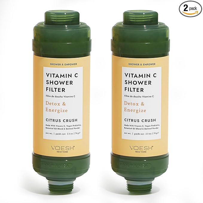 VOESH Vitamin C Shower Filter Duo, Citrus Crush, Shower Aromatherapy, Water Purifier, Water Softener, Vegan Probiotics, Spa Shower Head, Water Filter, Shower Self-Care