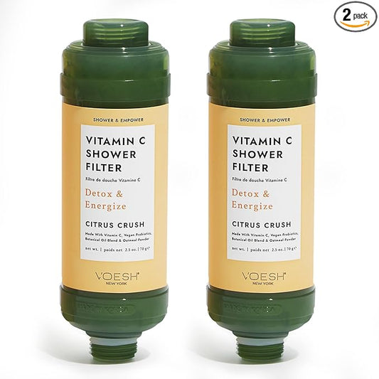 VOESH Vitamin C Shower Filter Duo, Citrus Crush, Shower Aromatherapy, Water Purifier, Water Softener, Vegan Probiotics, Spa Shower Head, Water Filter, Shower Self-Care
