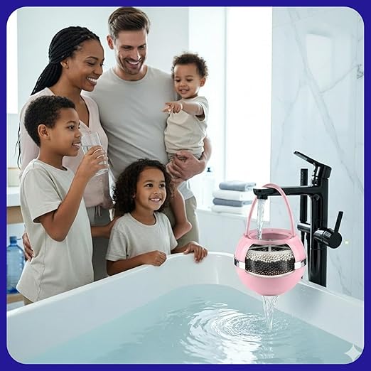 Crystal Quest Bath Ball Filter for Tub Faucet, Bathtub Water Filter, BPA-Free Bathtub Filter, Removes Chlorine, Lead & Impurities, Improves Skin, Hair & Nails, Long Lasting, Fits Most Tubs - Pink