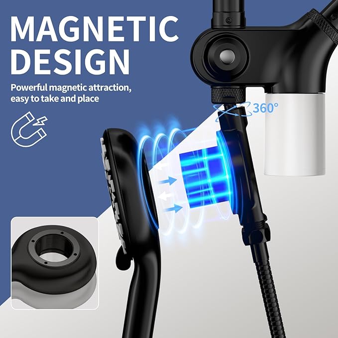 SINGSUO Filtered Rain Shower Head with Handheld Spray Combo, High Pressure Dual Shower Head with Filter for Hard Water, Modern Magnetix Double Shower Head and Handle Set, Adjustable Lift Bar (Black)