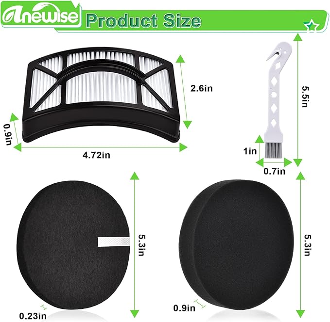Anewise Filter Replacement for Bissell CleanView 2486, 2487, 2488, 2490, 2492, PowerClean 2494 Vacuum, Compare to Part # 1604130, 1601972, 1608225, 2 HEPA +4 Foam & Felt Filters