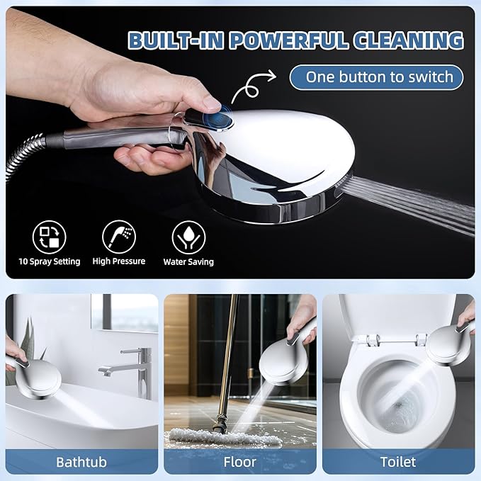 All Metal Rain Shower Head, 8” High Pressure Rainfall Shower Head with Handheld Showerhead, 5" Large Panel Handheld Spray Powerful Clean 10 Modes, 16" Stainless Steel Adjustable Extension Arm, Chrome