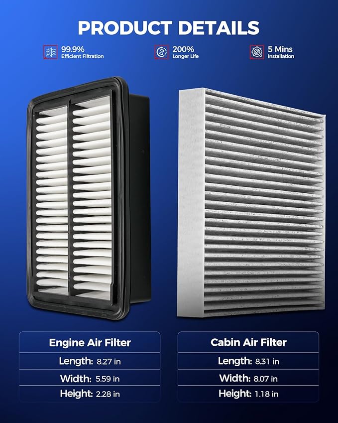 KAX Engine & Cabin Air Filter Kit, Replacement for Honda CR-V 2023-2026, Accord 2023-2025, Civic 2025-2026, Replace# CA12997 CF11182