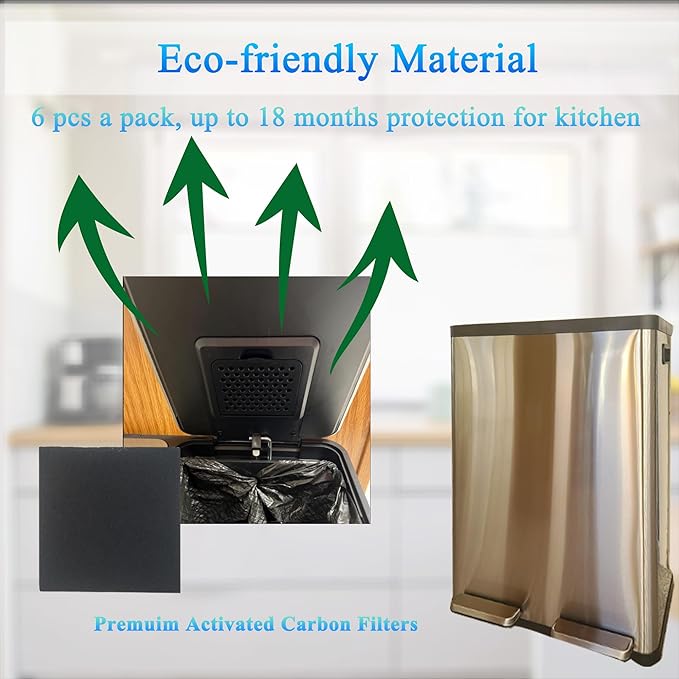 PurifyLogix Odor Absorbing Filter Refills for SIMPLI-Magic Trash Can, Activated Charcoal Deodorizer Compatible with SIMPLI-Magic Garbage Bins with Built in Odor Filter Compartment, Square (Pack of 6)