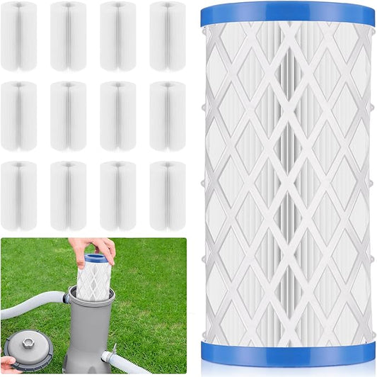 12 Pack Universal Pool Filters Type A Type C or III, Replacement for Pool Filter Cartridge Pump, Reusable Pool Filter Type A/C for Above Ground Swimming Pools, Efficient Filtration & Keep Water Clean