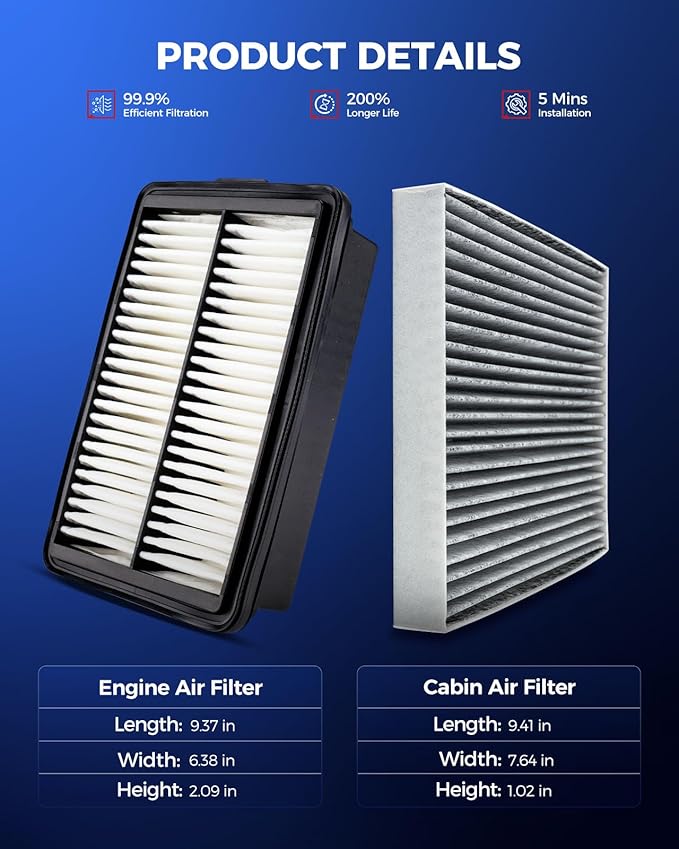 KAX Engine & Cabin Air Filter Kit, Replacement for Hyundai Elantra 2017-2020, Elantra GT 2018-2020, Kia Forte 2019-2024, Replace# CA12057 CF12058