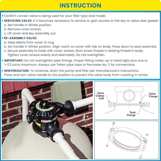 E-cowlboy 262506 1-1/2-Inch 6-Way Clamp Style Multiport Valve Top Mount for Tagelus/Sta-Rite Cristal-Flo II/Meteor/Sand Dollar/StarBright Pool and Spa Sand Filter Black