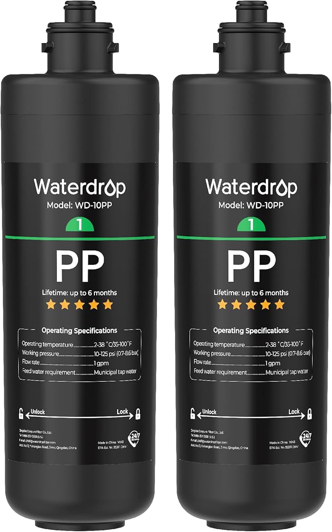 Waterdrop WD-10PP Under Sink Water Filter, Replacement for Waterdrop TSA & TSB & TSA-UF & TSB-ALK & TSB-CM & TSB-UF 3-stage Under Sink Water Filter System, Pack of 2