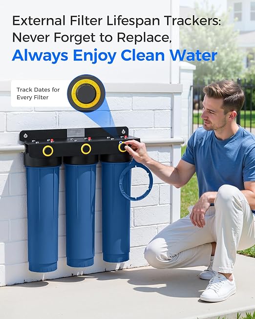 Waterdrop WHF3E-SKH 3-Stage Whole House Water Filter System,with Heavy Metal and Anti-Scale Sediment Filter, Highly Reduce Scale,Lead, Chlorine,Taste,5 Micron,1" Inlet/Outlet,20 x 4.5