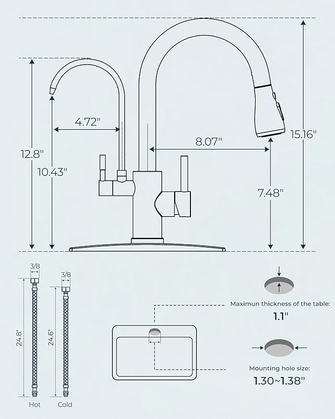 FORIOUS Kitchen Faucets with Water Filter, 2 in 1 Stainless Steel Pull Down Sink Faucet and Purified Water Faucet Rustic High Arc Single Handle with Detachable Deck for 1 or 3 Hole, Brushed Nickel