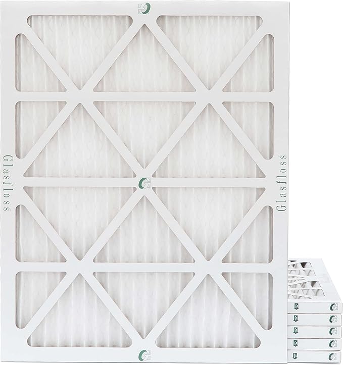 Glasfloss 20x25x1 MERV 10 (FPR 5-6) Pleated Air Filters Box of 6. Actual Size: 19-1/2 x 24-1/2 x 7/8