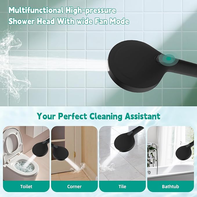 Hibbent Filtered Shower Head with Handheld, High Pressure 10 Spray Showerhead with 3 Filters, Water Softener for Hard Water-Remove Chlorine, Reduces Dry Itchy Skin, Improve Skin& Hair Texture, Black
