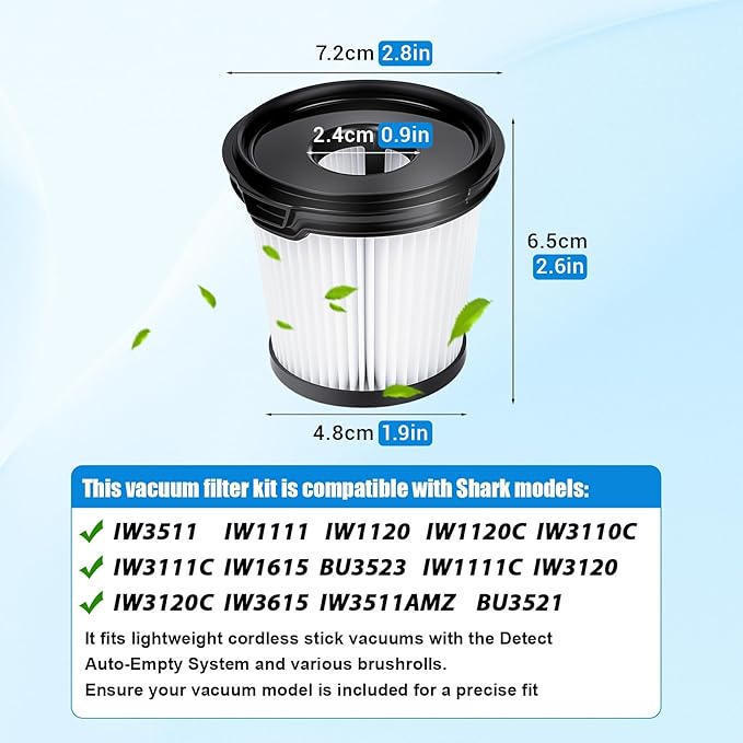 4 Pack IW3511 BU3521 BH102 Replacement Filters Compatible with Shark IW3511, IW1111, IW1120 Detect Pro Stick Vacuum, HEPA Filter Compatible with Shark Bu3521 Bu3523 Lightweight Vacuum