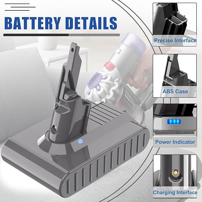 6.0Ah Replacement for Dyson V7 Battery Compatible with Dyson V7 Motorhead/Animal/Trigger/Absolute/Fluffy/Car+Boat Handheld Cordless Vacuum Cleaner (Not Fit V6, V8)
