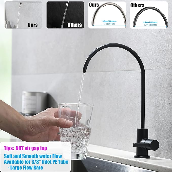 Havin Bar Sink Faucet, RO Water Filter Tap, Drinking Water Faucet fits Most Water Filtration System, Kitchen Reverse Osmosis Faucet, Beverage Dispenser, Lead-Free Stainless Steel (Matte Black)