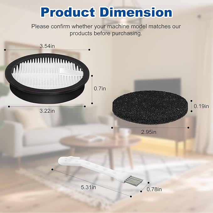 19 Pcs AceVac 11 Filter Replacement Only Compatible with AFNOP AceVac11 Cordless Anti-tangle Stick Vacuum Cleaner for Home with LED Touch Screen, 4 HEPA Filters, 8 Sponge Filters, 1 Cleaning Brush