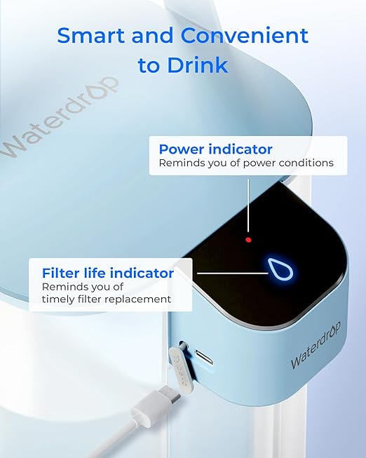 Waterdrop ED01LB Electric Water Filter Pitcher, Reduce 99.6% of Lead and 45+ Impurities, 15-Cup 200-Gallon Capacity, Rechargeable Dispenser, NSF/ANSI 42&53&401&372, Does not Lower TDS, Light Blue
