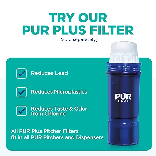 PUR Slim Water Filter Pitcher, 8-Cup Capacity, Compact Design for Dorms & Mini Fridges, Dishwasher Safe, Fast Filtration, Includes 1 Filter for Cleaner Great-Tasting Drinking Water Filtration, Violet