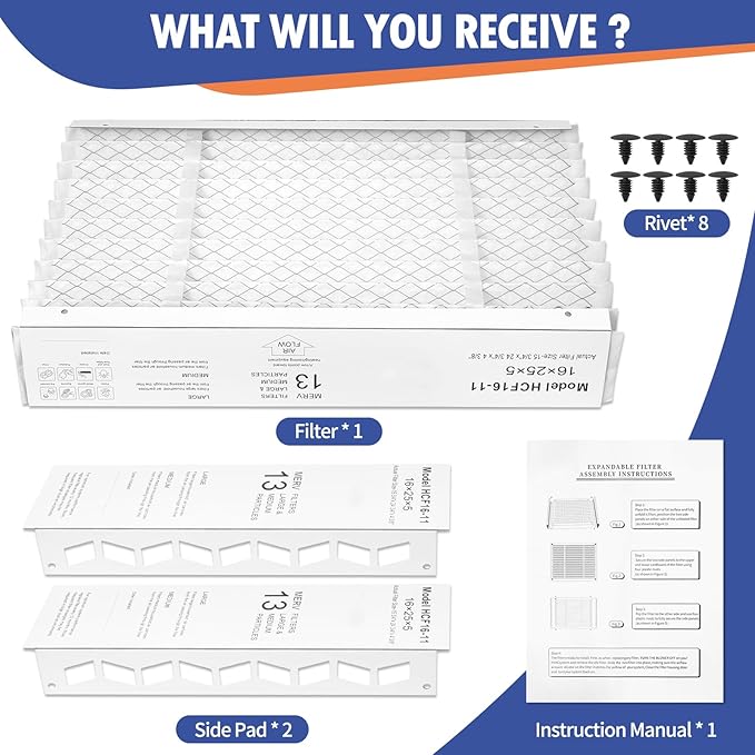 DerBlue 3PACK 16x25x5 MERV 13 Furnace Filter Replacement Compatible with Lennox X6670 HCF16 Pleated HVAC,Foldable Design for Easy Installation & Space-Saving(Actual Size: 15.75 x 24.75 x 4.38in)
