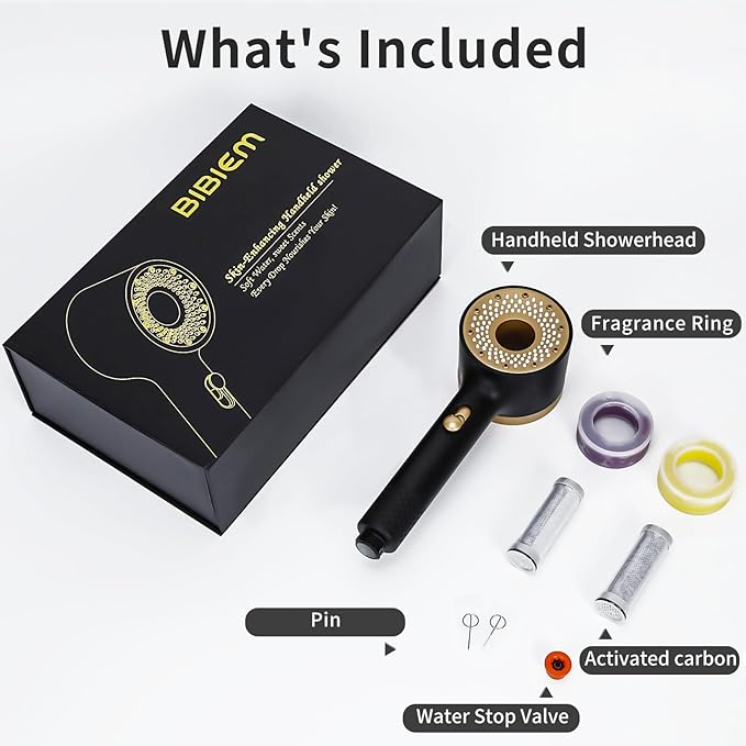 Multi-function filter handheld showerhead with built-in Vitamin C fragrance ring, featuring an NSF-certified filtration system, ideal for hard water environments.