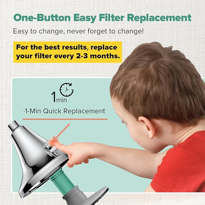 Homlord High Pressure Filtered Shower Head, One-Button Filter Replacement, Designed for Hard Water, Removes Chlorine & Impurities, Say Goodbye to Dry Skin & Frizzy Hair, 1-Minute Installation