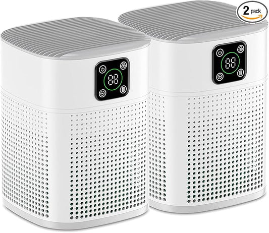 2 Pack Air Purifiers for Home Bedroom up to 2190ft², Honeyuan H13 HEPA Air purifier for pets with 360°Air Intake, 3 Fan Speeds, White