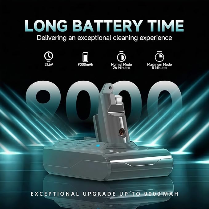 EGR Premium 9000mAh V6 Battery Replacement Compatible with Dyson V6 Animal/Absolute/Motorhead/Fluffy SV03 SV04 SV05 SV06 SV07 SV09 DC58 DC59 DC61 DC62 DC72 DC74 Vacuum Cleaner(Not Fit V7, V8)