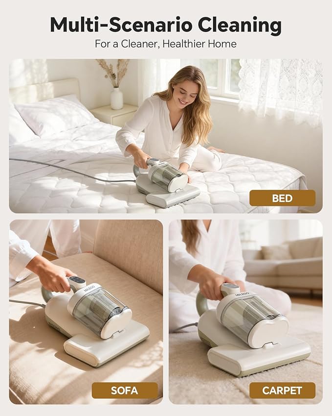 Mr.ego Mattress Vacuum Cleaner, 16Kpa Bed Vacuum with 253.7nm UV-C Light & Ultrasonic Deep Cleaning, Washable HEPA Filter, 16.4FT Corded, Handheld Vacuum for Bed, Couch, Crib, Carpet, Pet Hair