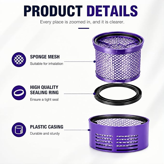 2 Pack SV27/V10 Replacement Filters for V10 Cyclone/Animal/Absolute/Total Clean/Motorhead & SV12/SV27, Replace Part 969082-01, Washable Reusable Vacuum Accessory，with 1 Clean Brush