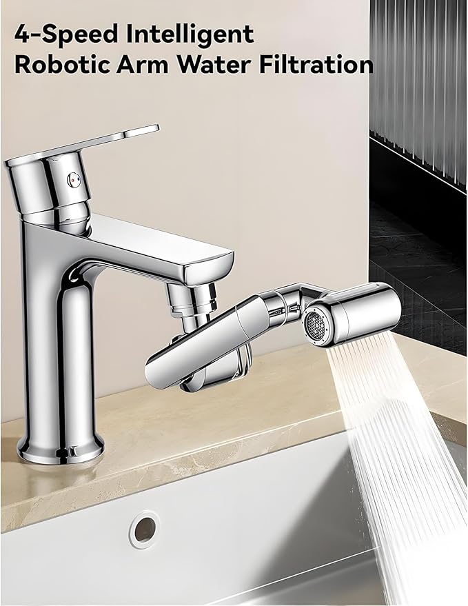 1080°Rotating Faucet Extender With Upward Facial Mist,4 Water Modes & Filter,Swivel Faucet Extender for Bathroom Kitchen,Multifunctional Universal Robotic Arm -Wash Face/Hand/Hair (Silver-1PCS)