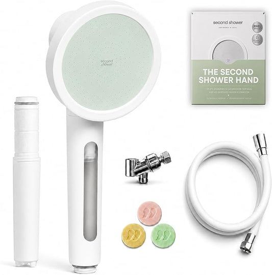 SecondShower Filtered Shower Head with Handheld for Hard Water - NSF Certified 99.9% Chlorine Removal, High Pressure, Korean Vitamin C Filter for Soft Skin & Hair (Forest Green)