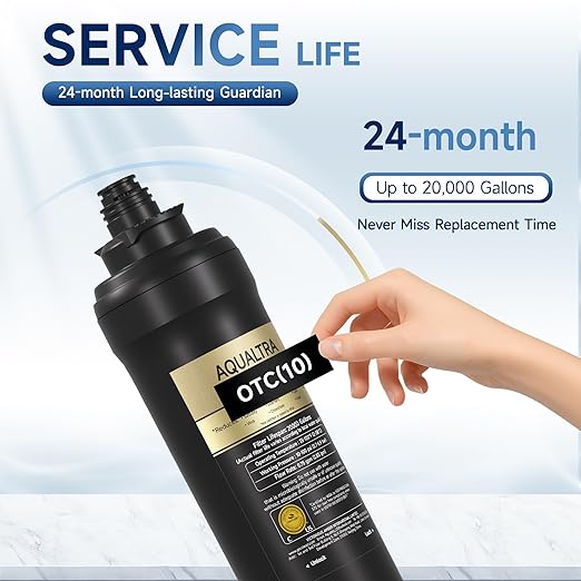 AQUALTRA USF02-BK Under Sink Water Filter System, 20K Gal, NSF/ANSI/CAN 372 Certified, Reduces PFOA, PFOS, Chlorine, Lead, Mercury, Chloramine, Fluoride, Microplastics Particles, Bad Taste & Odor