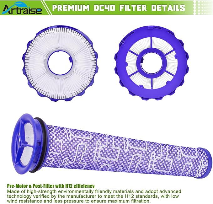 Artraise Filter Kits for Dyson DC40 Filter Replacement,3 pcs HEPA Post-Motor Filter & 3pcs Pre-Motor Filter, Compatible with Dyson DC40 Vacuums Replaces Part # 923587-02 & 922676-01