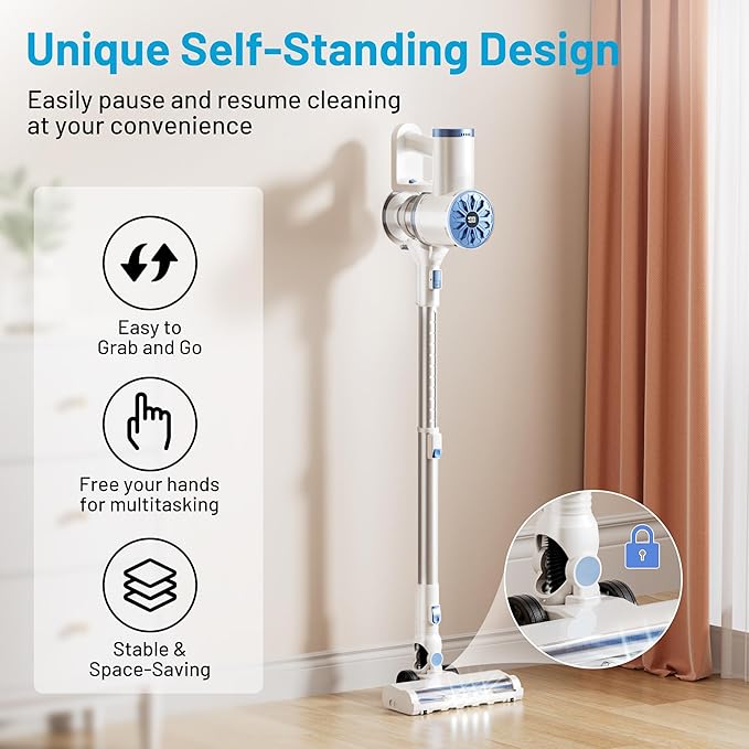 VIPSUN Cordless Vacuum Cleaner with Self-Standing, LED Screen Stick Vacuum Cleaners for Home, Lightweight Powerful Suction Vacuum, 6-in-1 Rechargeable Vacuum for Carpets, Pet Hair, Hardwood Floors