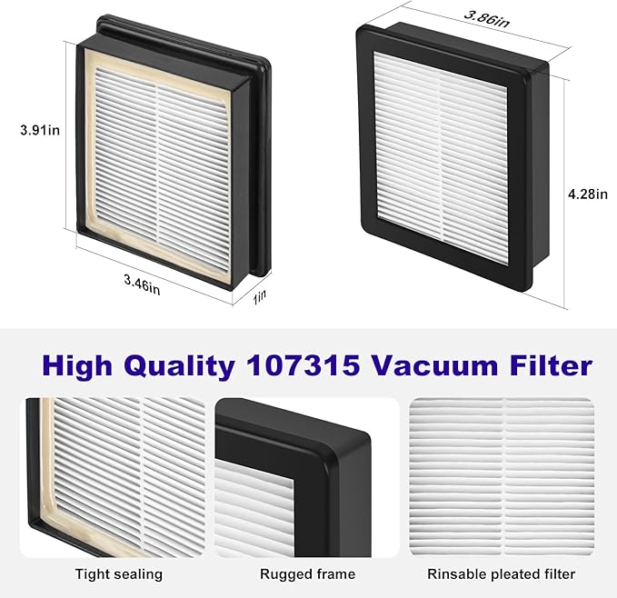 107315 HEPA Vacuum Filter Replacement Proteam Filter 107303 107304, HEPA Filter Twin Pack Compatible with Proteam Super Coach Pro 10, Super Coach Pro 6, ProVac FS 6 Vacuums - 2 Pack
