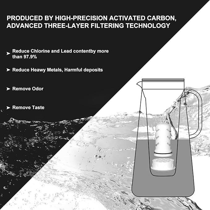 LifeSt Home Dispenser Filter - 2 Membrane Micro & 2 Activated Carbon, Compatible with Glass & Plastic Pitchers (18/7/10c)
