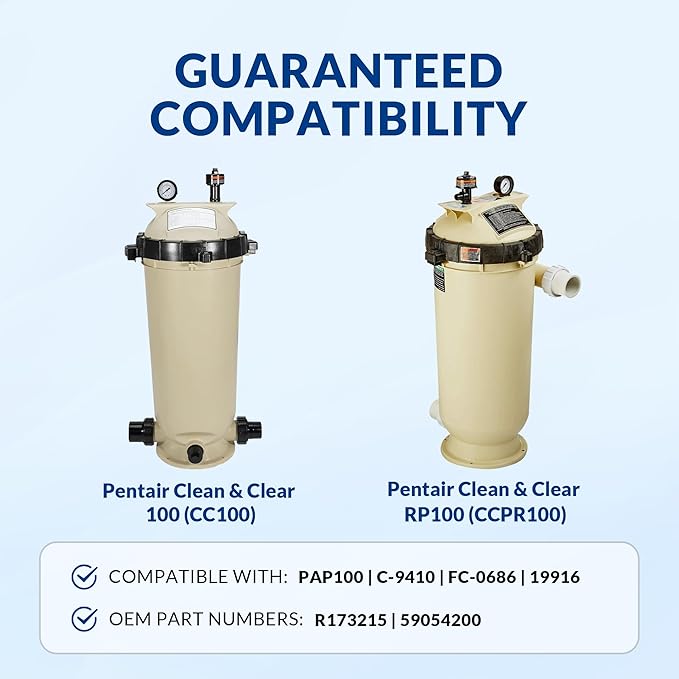 Pool Filter Cartridge, Essential Series, Replacement for PAP100 R173215 59054200, Compatible with Pentair Clean & Clear/RP Posi-Clear RP 100, Cylindrical Fabric, 100 Sq. Ft.