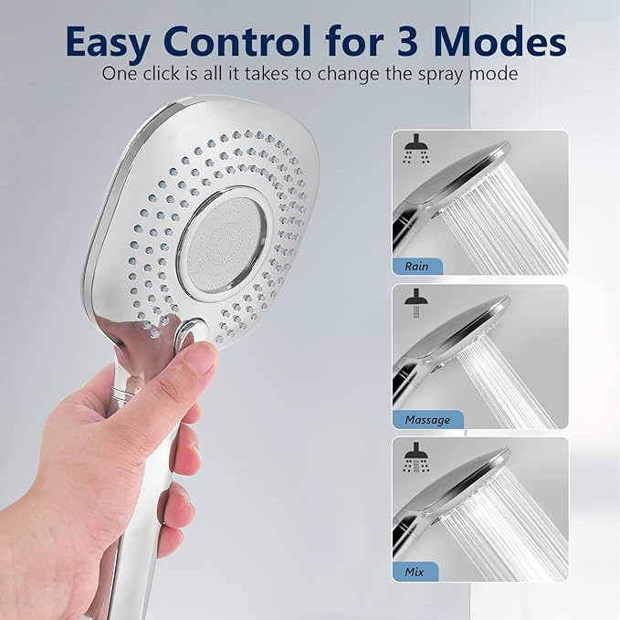 Filtered Shower Head with Handheld - High Pressure 3-Mode Detachable Showerhead with KDF-55 Water Softener Filter for Hard Water, Removes Chlorine, Stainless Steel Hose & Adjustable Bracket